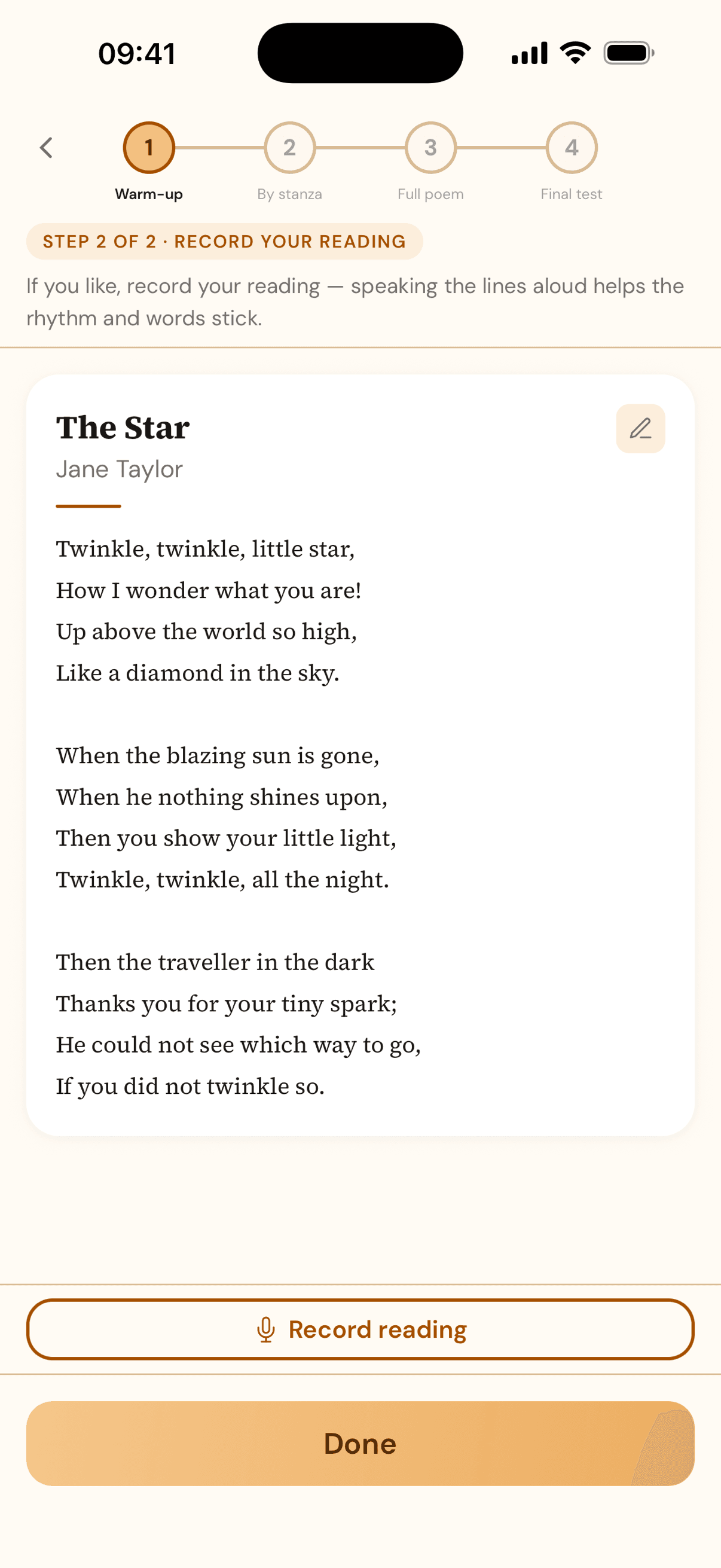 Reading the poem out loud
